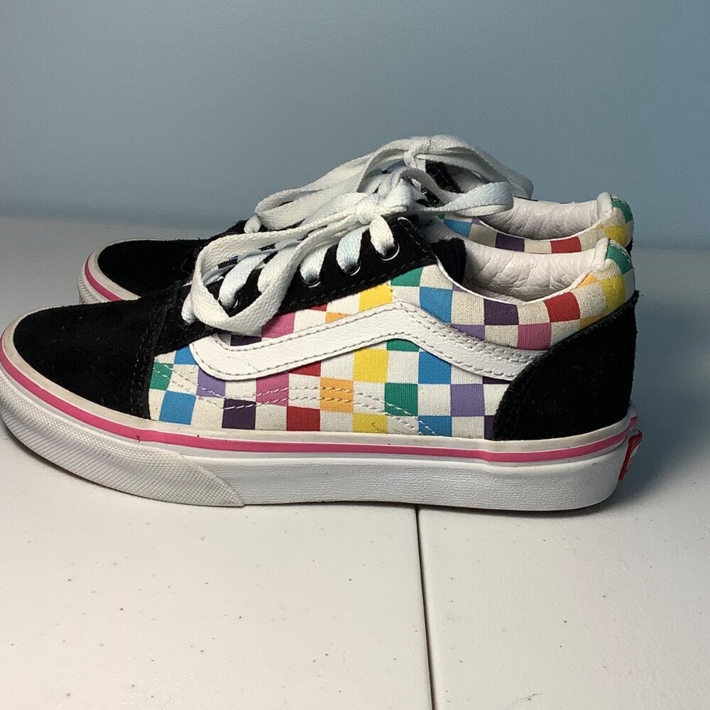 Vans Kids Sz 1 Off the Wall Checkerboard Multicolor Sneakers 721356 Skater Shoe - Picture 3 of 9